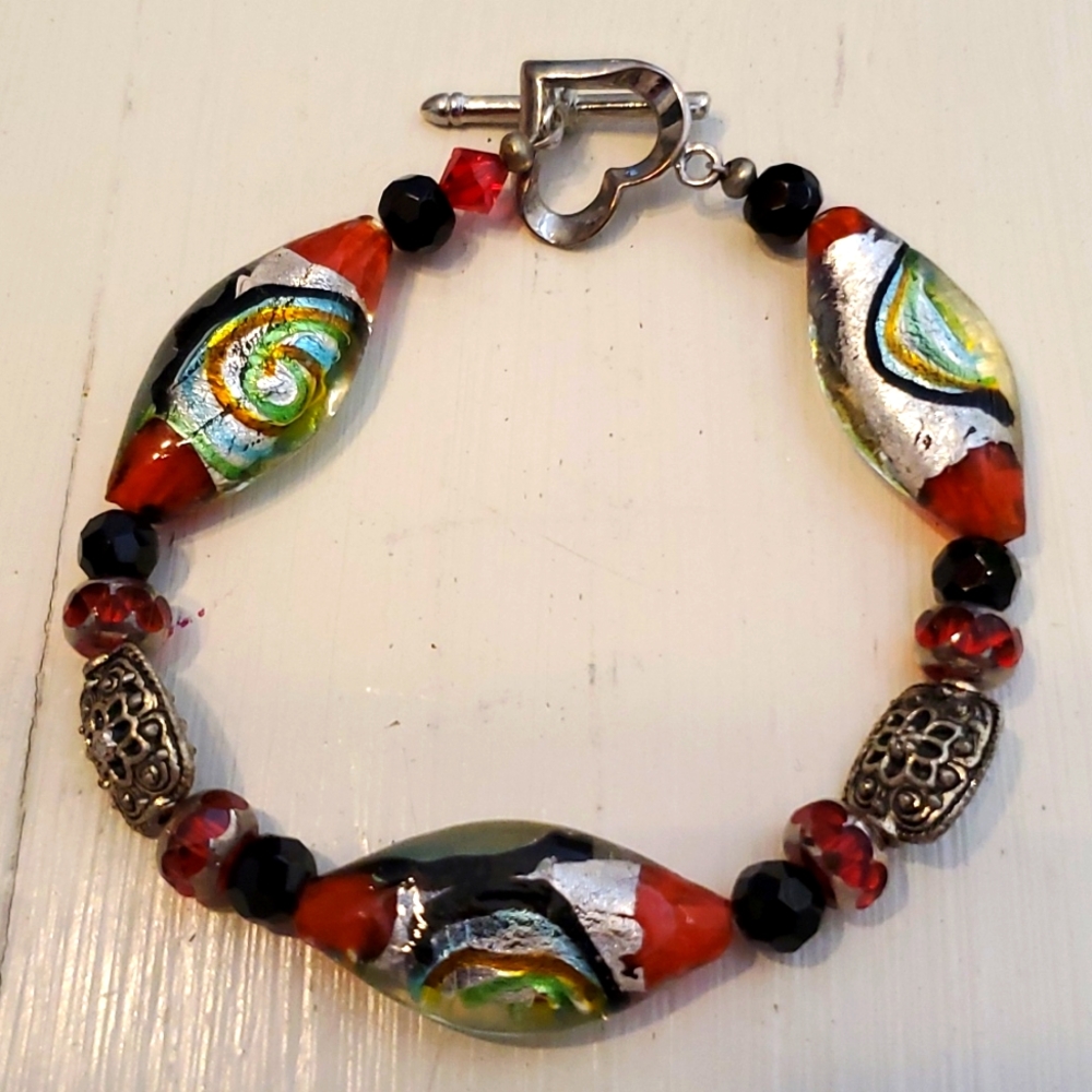 Boho Bracelet w/Multi Colored Beads and Heart Clasp